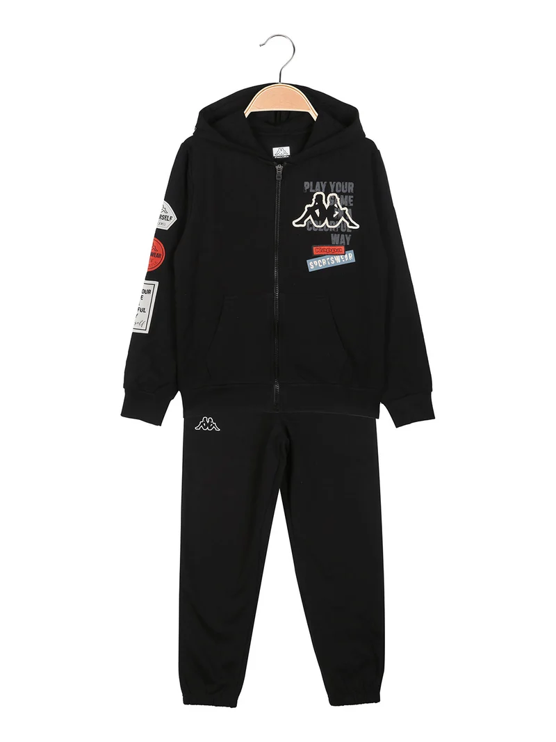 Completo tuta da ragazzo 2 pezzi full zip con cappuccio e interno in caldo cotone - nero