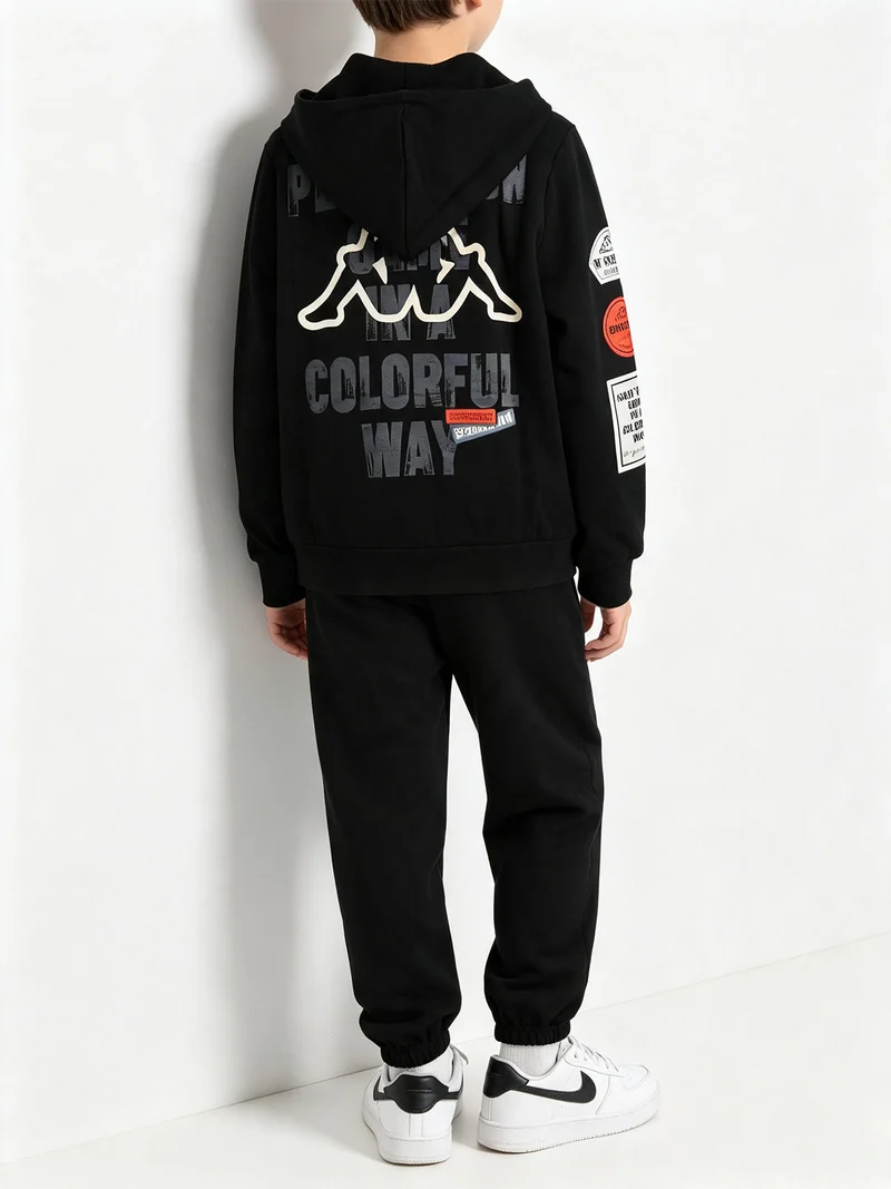 Completo tuta da ragazzo 2 pezzi full zip con cappuccio e interno in caldo cotone - nero
