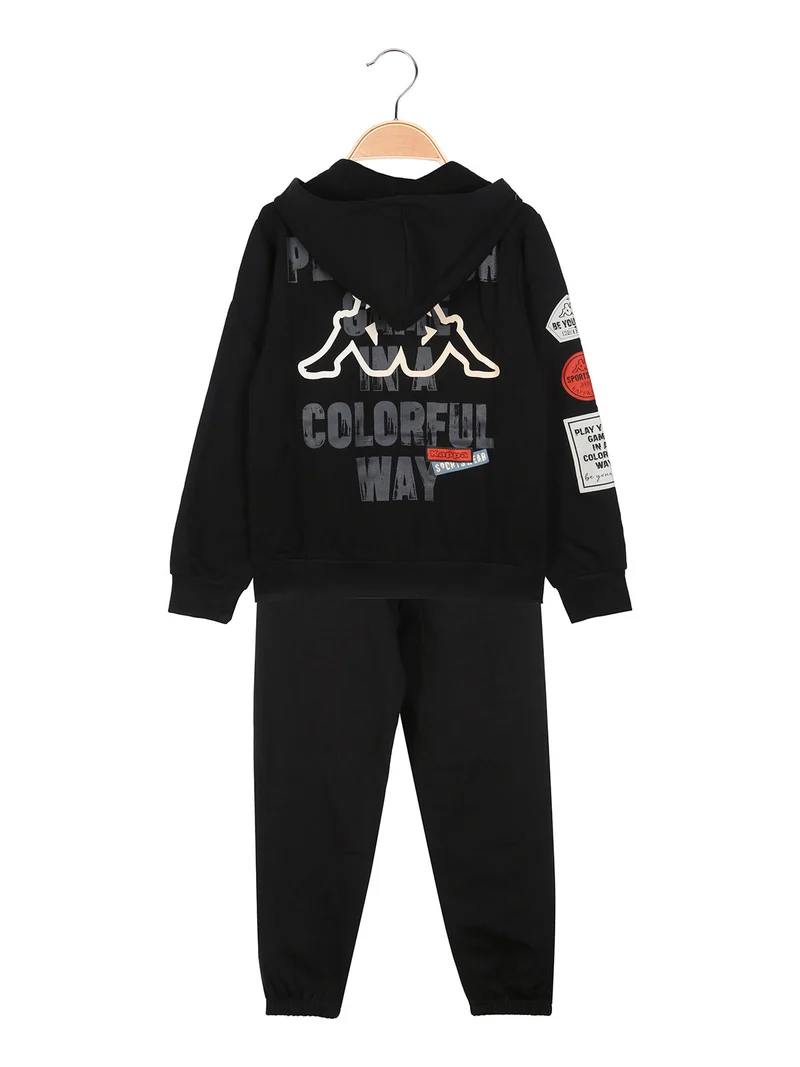 Completo tuta da ragazzo 2 pezzi full zip con cappuccio e interno in caldo cotone - nero