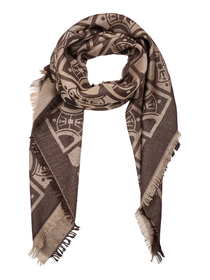 Sciarpa donna con dettagli lurex e bordi sfrangiati - moro