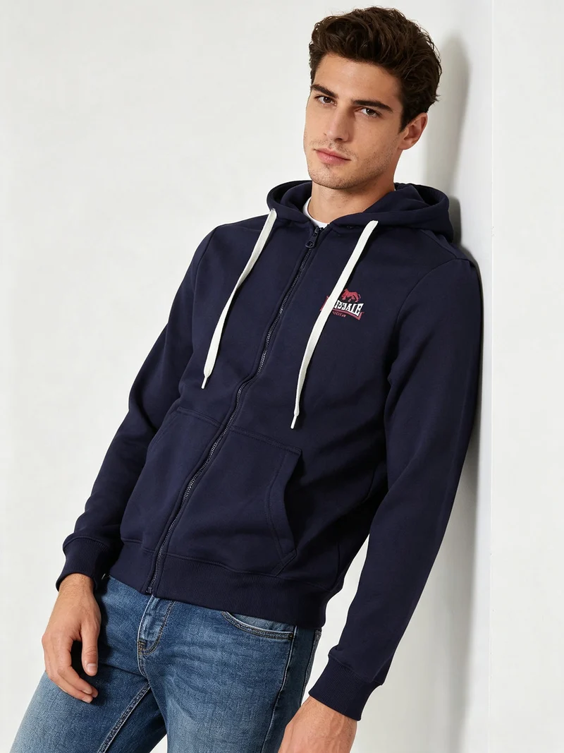 Felpa pesante da uomo con cappuccio e zip - blu scuro