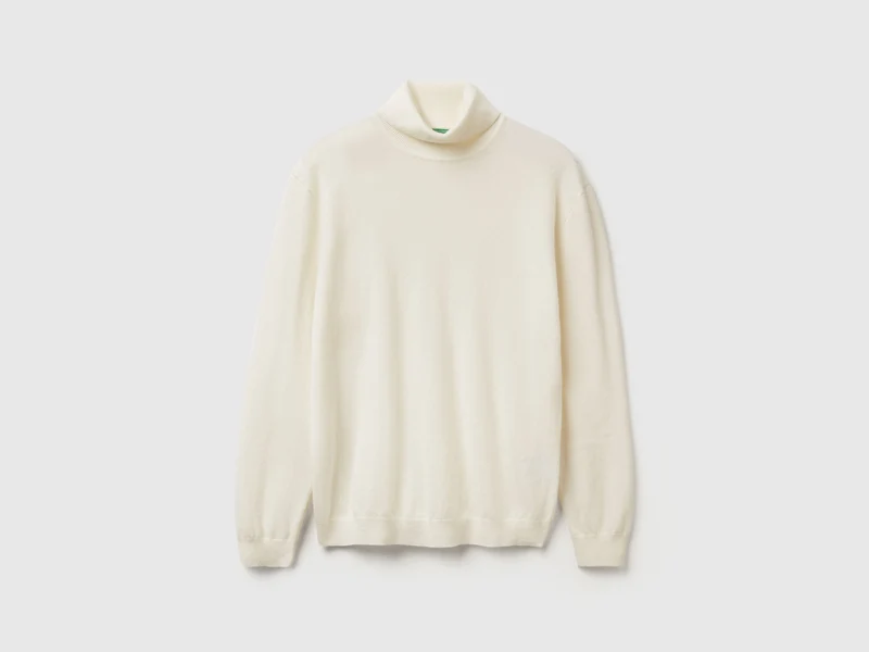 Cremefarbener Rollkragenpullover aus reiner Merinowolle