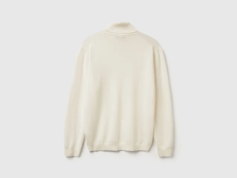 Cremefarbener Rollkragenpullover aus reiner Merinowolle
