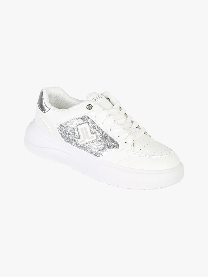 Sneakers donna stringate con dettagli glitter - argento