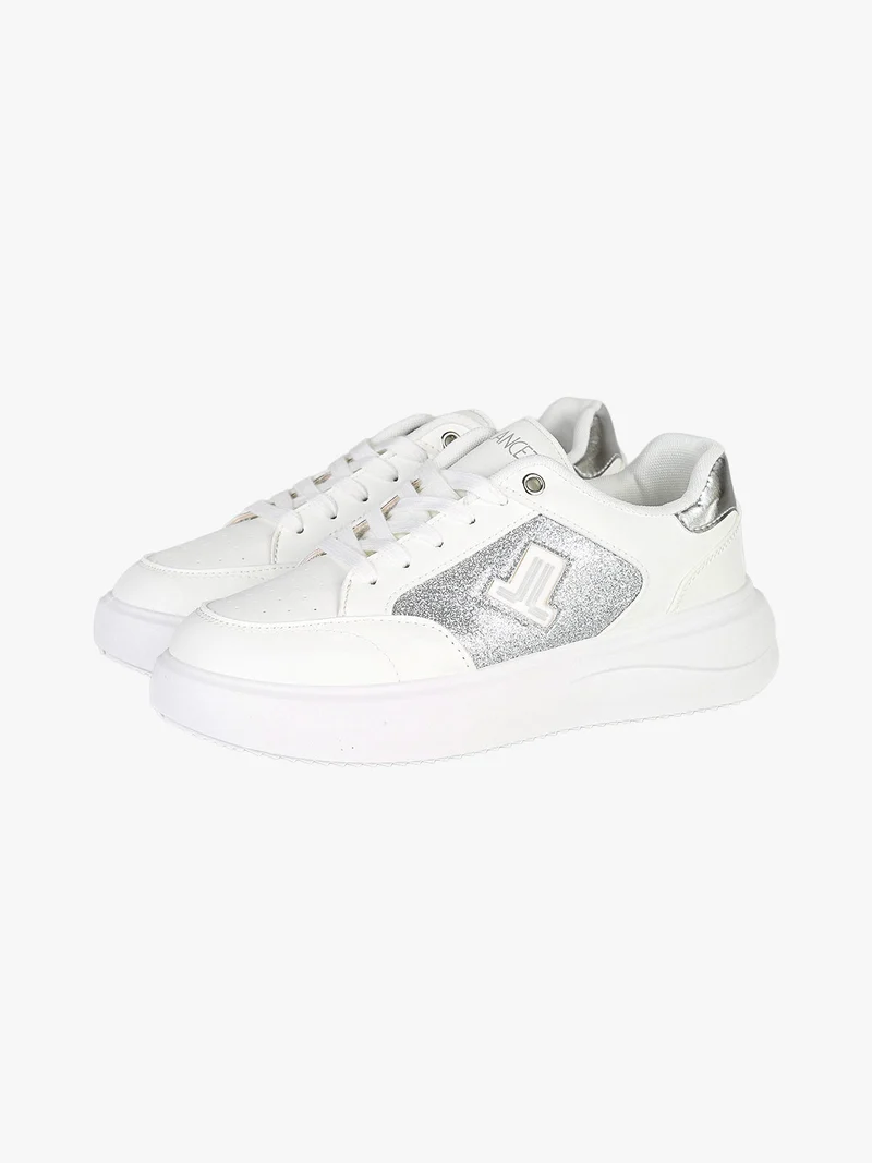 Sneakers donna stringate con dettagli glitter - argento