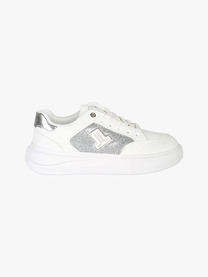 Sneakers donna stringate con dettagli glitter - argento