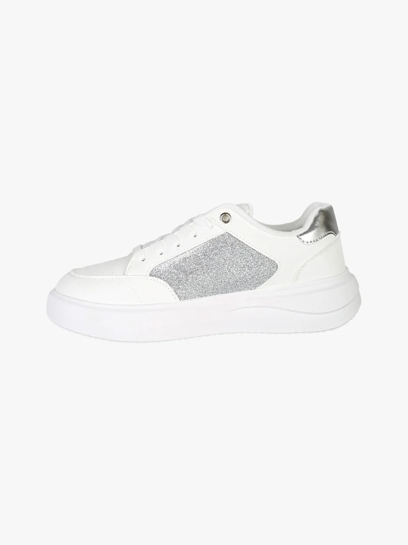 Sneakers donna stringate con dettagli glitter - argento