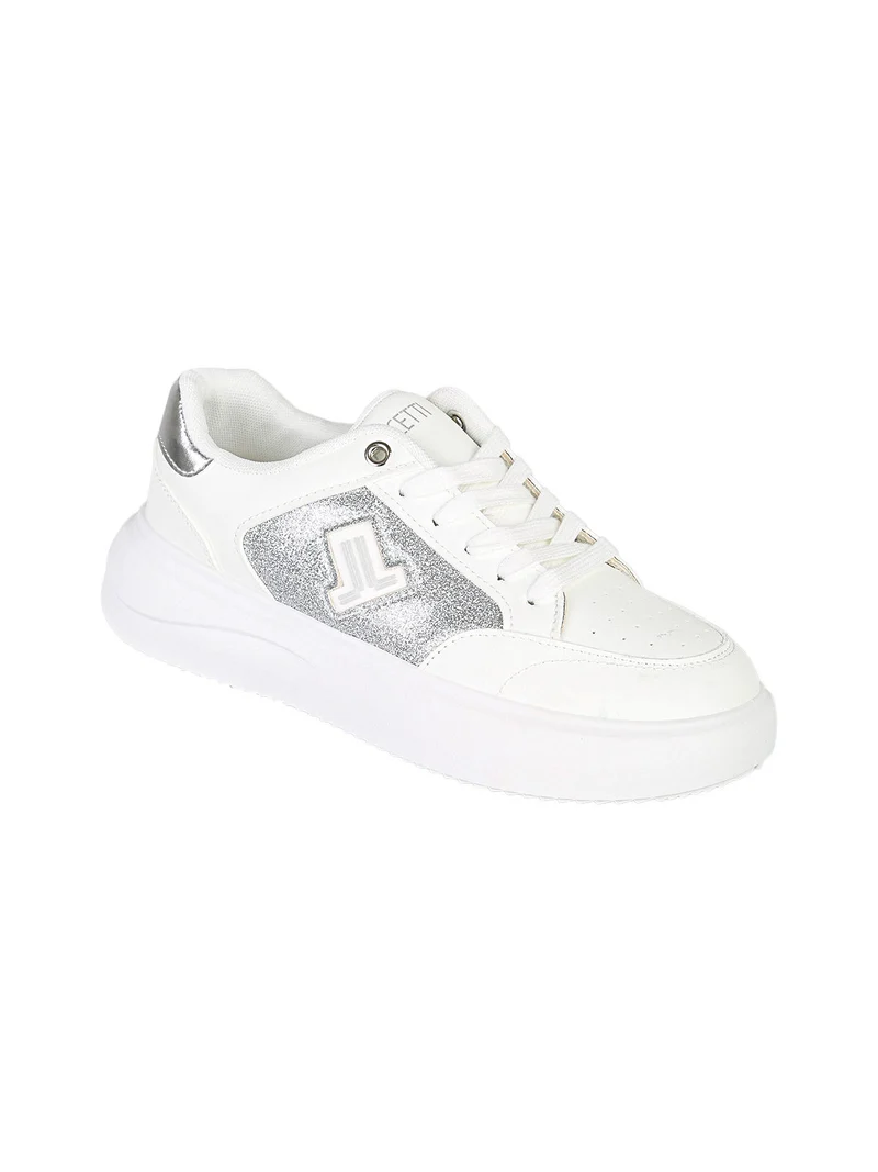 Sneakers donna stringate con dettagli glitter - argento