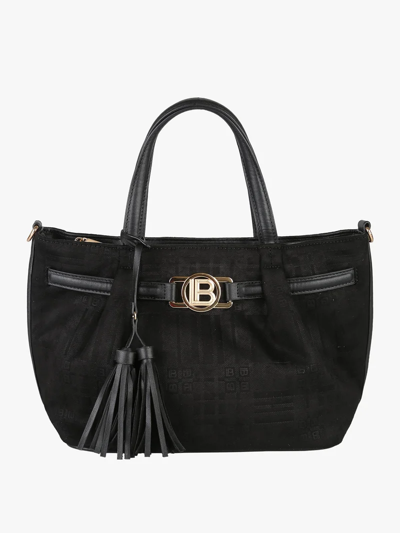 Borsa a mano da donna in tessuto scamosciato con doppi manici - nero