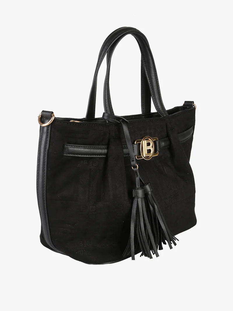 Borsa a mano da donna in tessuto scamosciato con doppi manici - nero