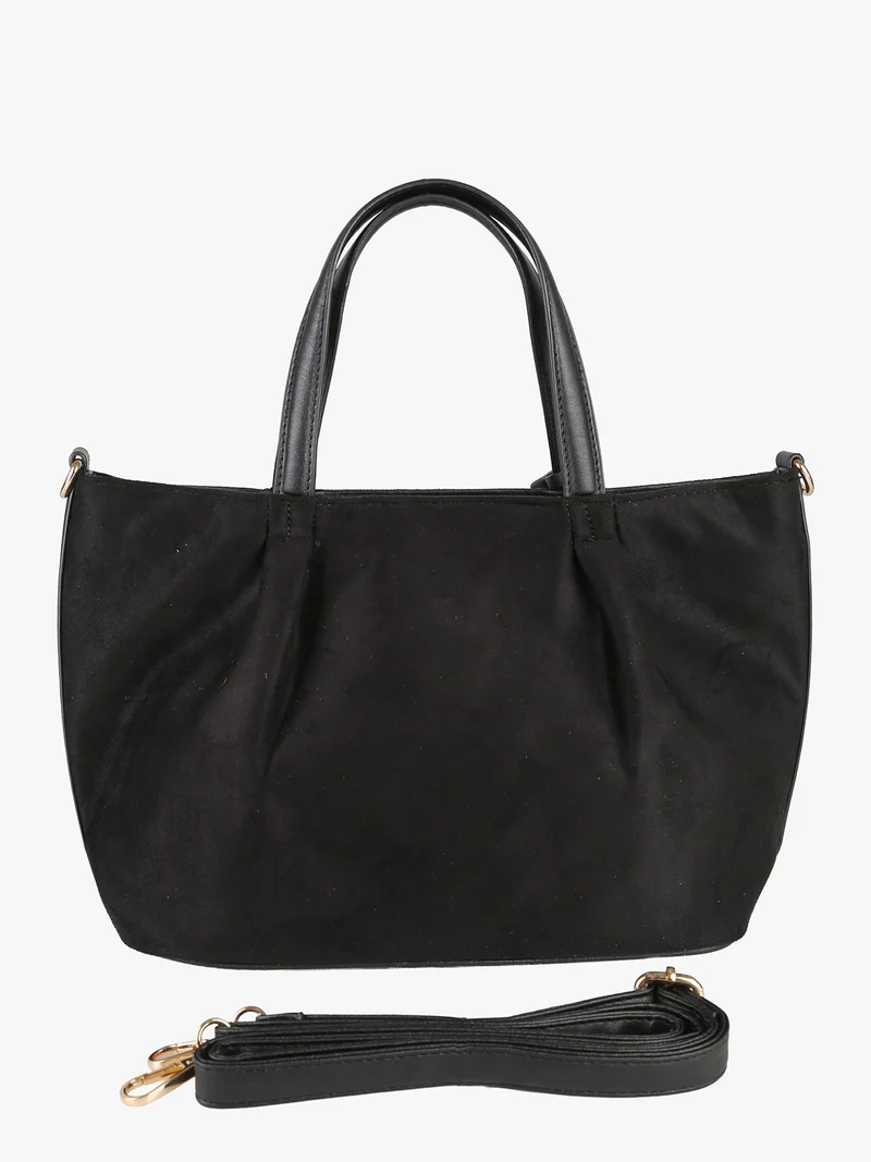 Borsa a mano da donna in tessuto scamosciato con doppi manici - nero