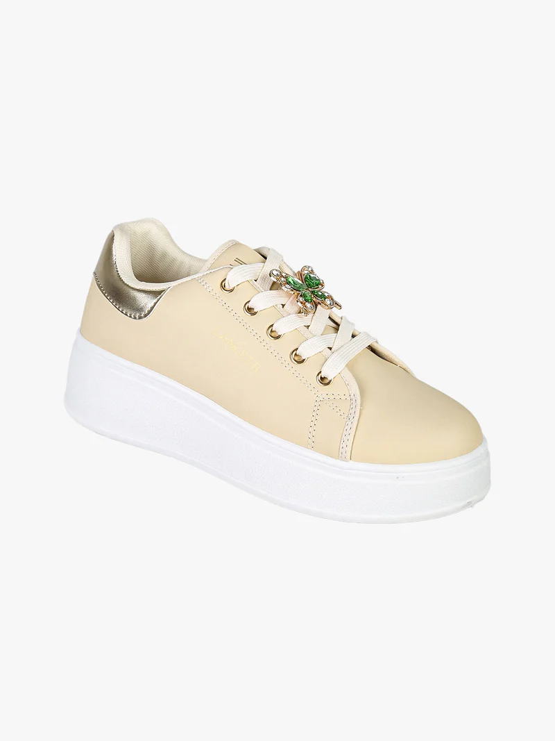 Sneakers donna gioiello in ecopelle con platform - beige