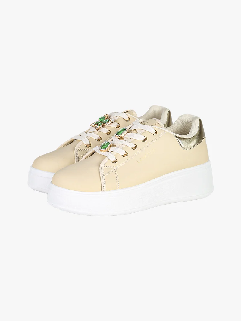 Sneakers donna gioiello in ecopelle con platform - beige