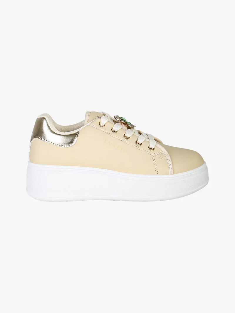 Sneakers donna gioiello in ecopelle con platform - beige
