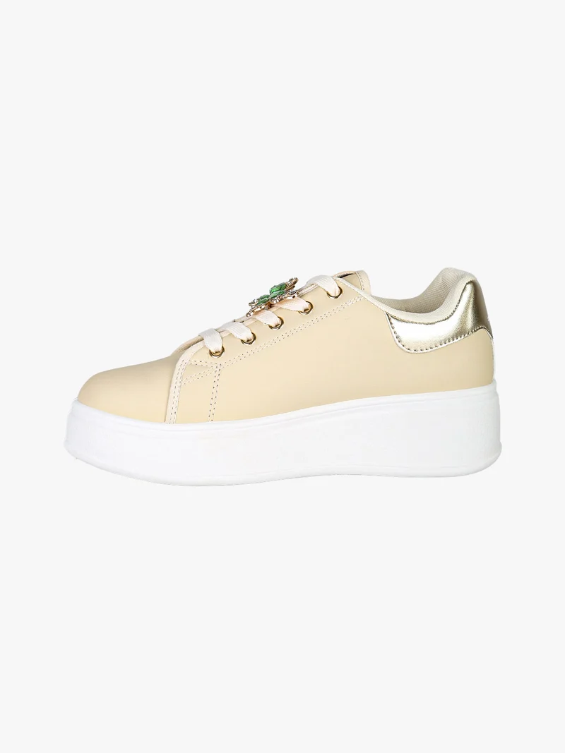 Sneakers donna gioiello in ecopelle con platform - beige