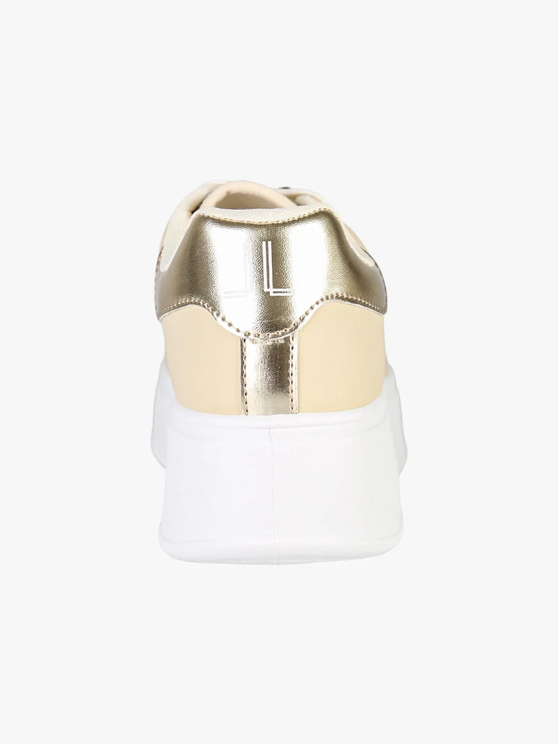 Sneakers donna gioiello in ecopelle con platform - beige
