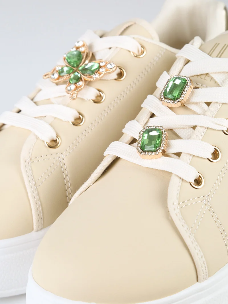 Sneakers donna gioiello in ecopelle con platform - beige