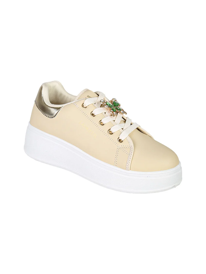 Sneakers donna gioiello in ecopelle con platform - beige