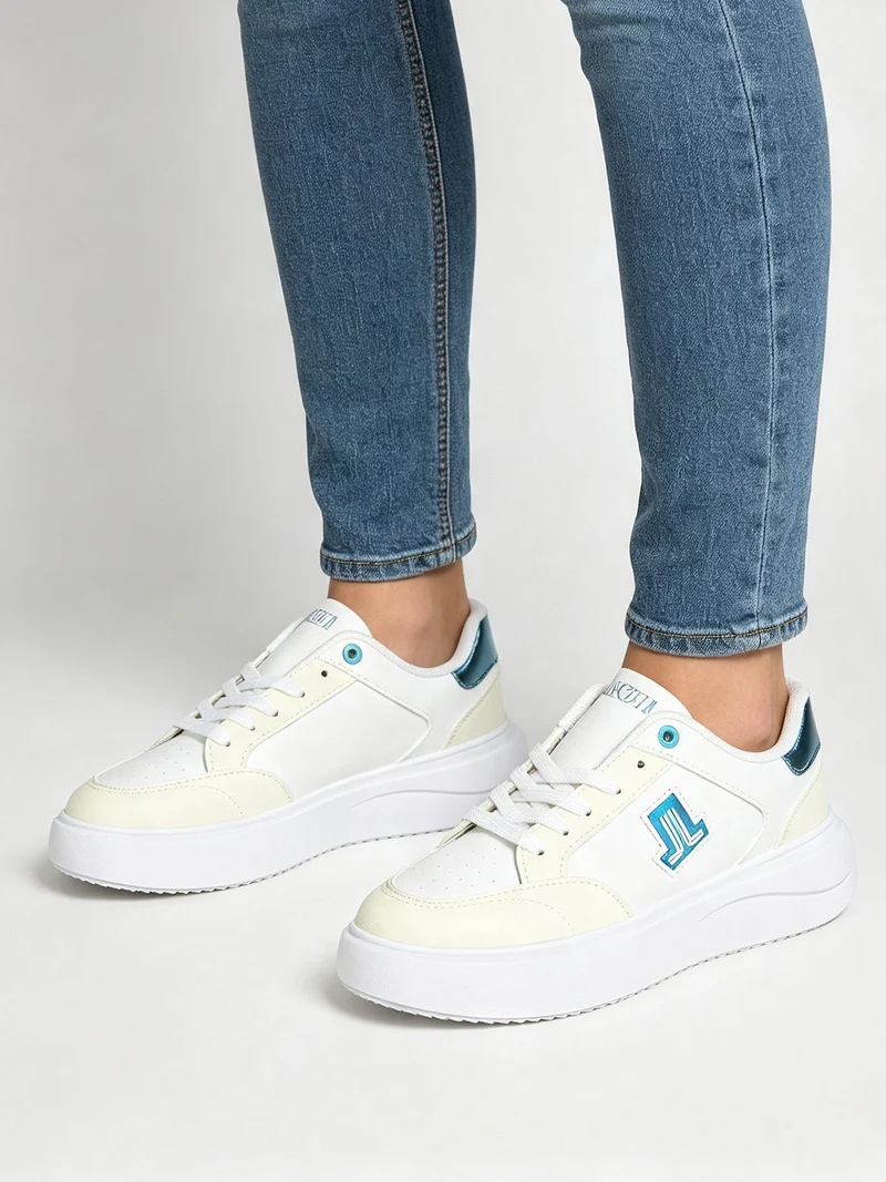 Sneakers donna stringate con dettagli glitter - azzurro