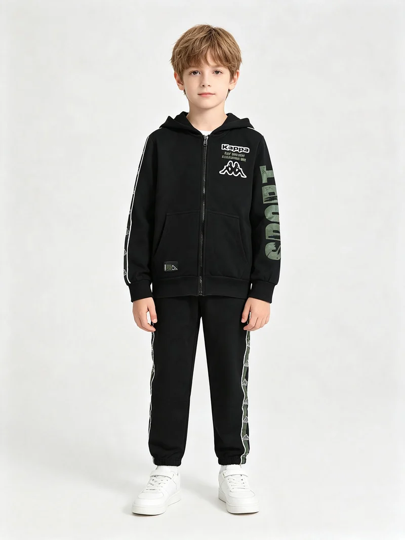Completo tuta da ragazzo 2 pezzi full zip con cappuccio e interno in caldo cotone - nero