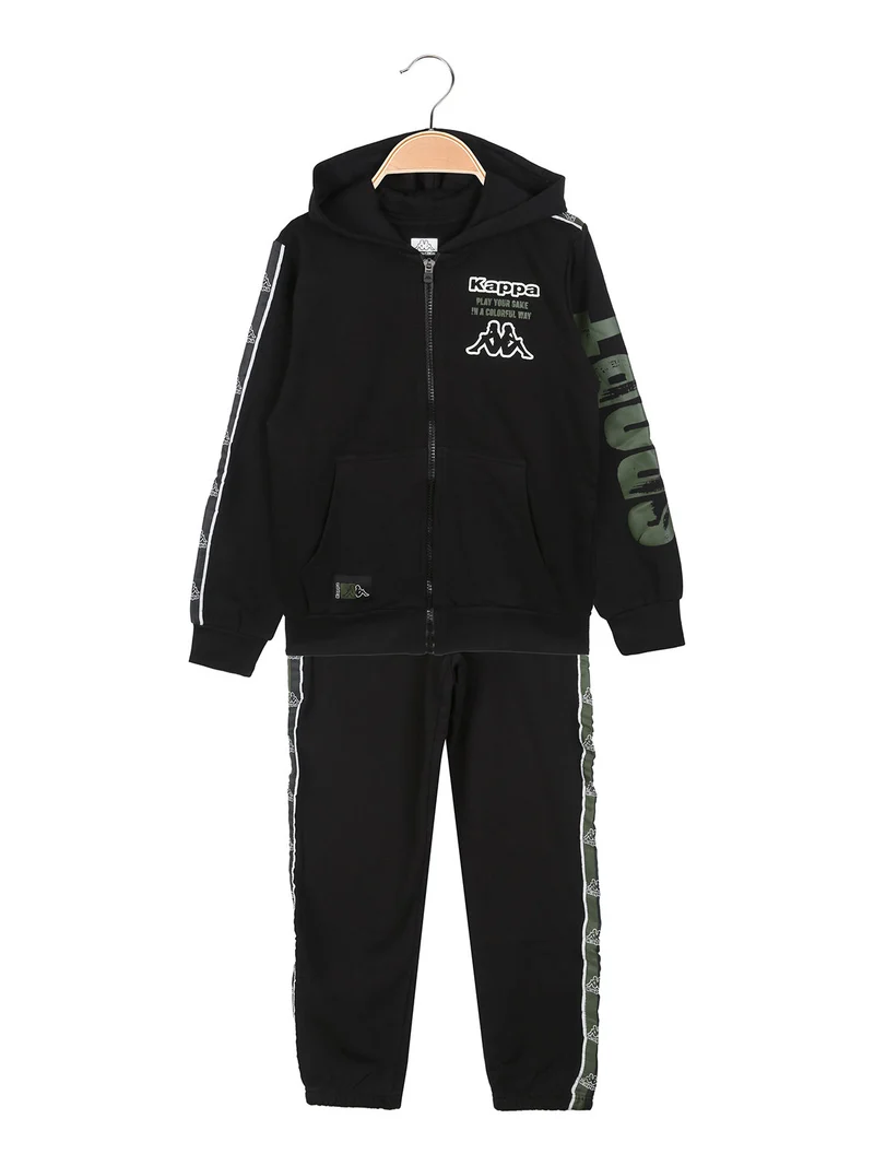 Completo tuta da ragazzo 2 pezzi full zip con cappuccio e interno in caldo cotone - nero