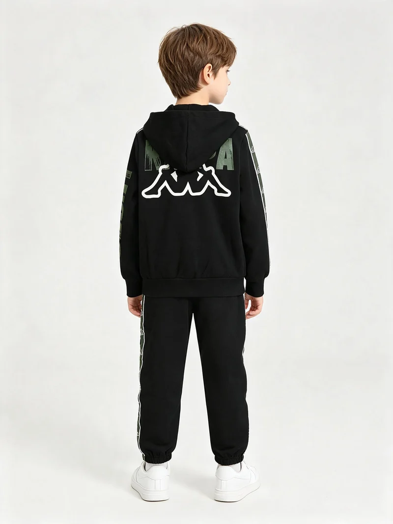 Completo tuta da ragazzo 2 pezzi full zip con cappuccio e interno in caldo cotone - nero