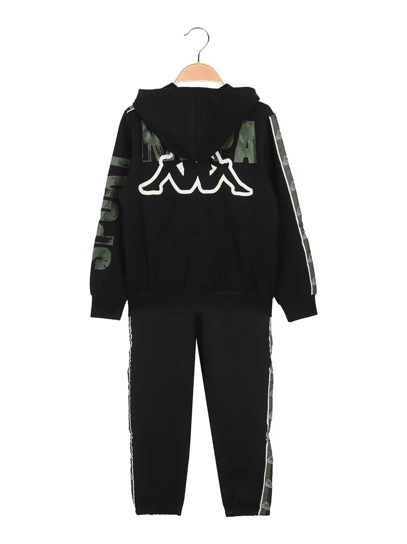 Completo tuta da ragazzo 2 pezzi full zip con cappuccio e interno in caldo cotone - nero