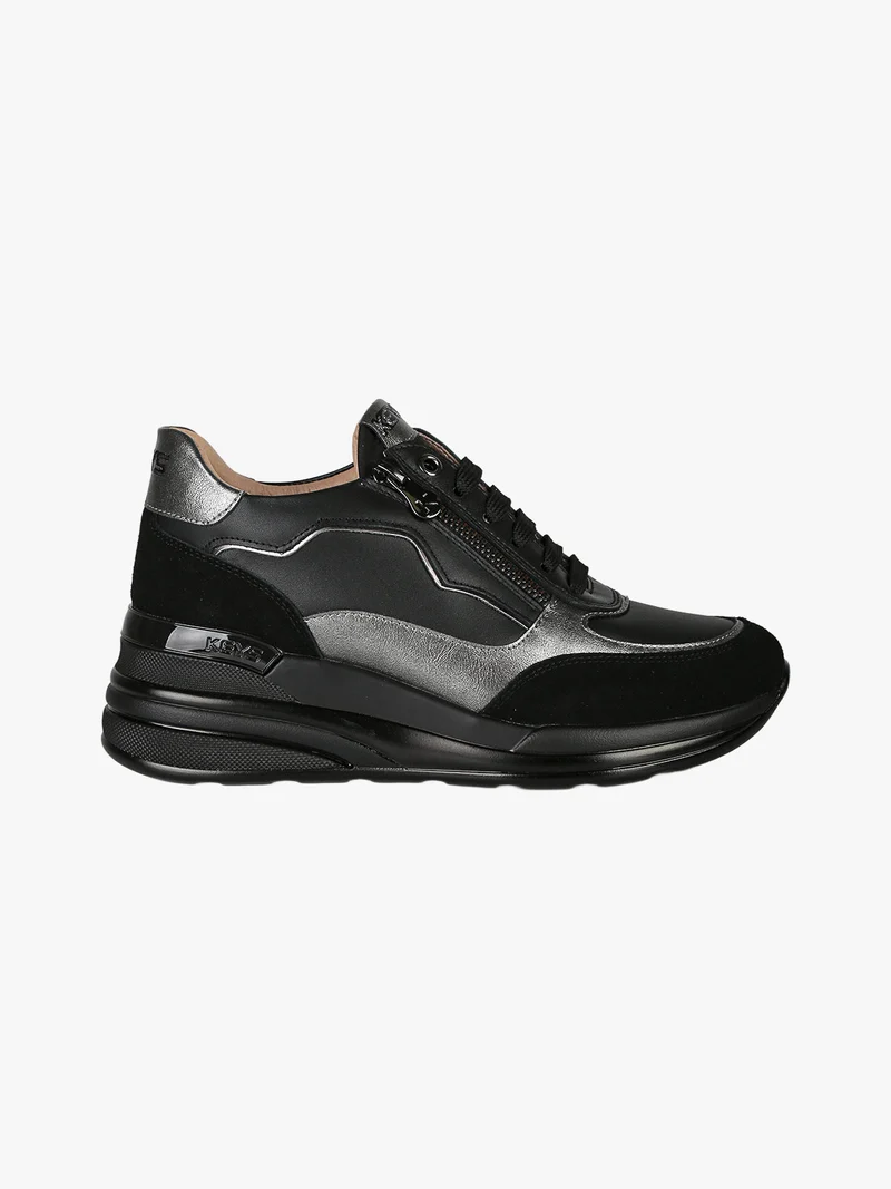 Sneakers donna in pelle con zeppa - nero
