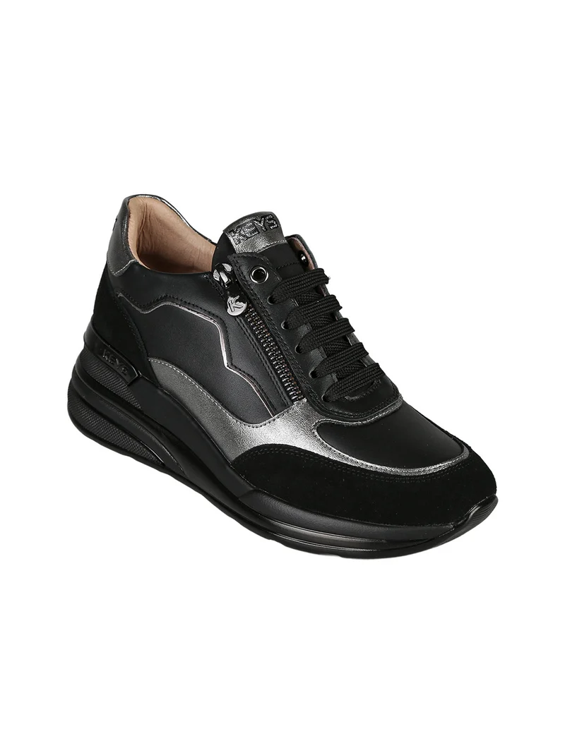 Sneakers donna in pelle con zeppa - nero