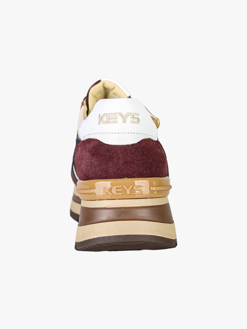 Sneakers donna in pelle multicolore con zeppa - bordeaux