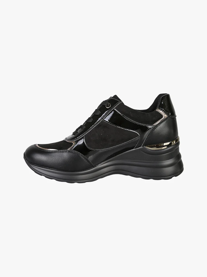 Sneakers donna con zeppa lacci e zip - nero
