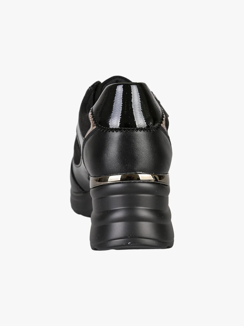 Sneakers donna con zeppa lacci e zip - nero