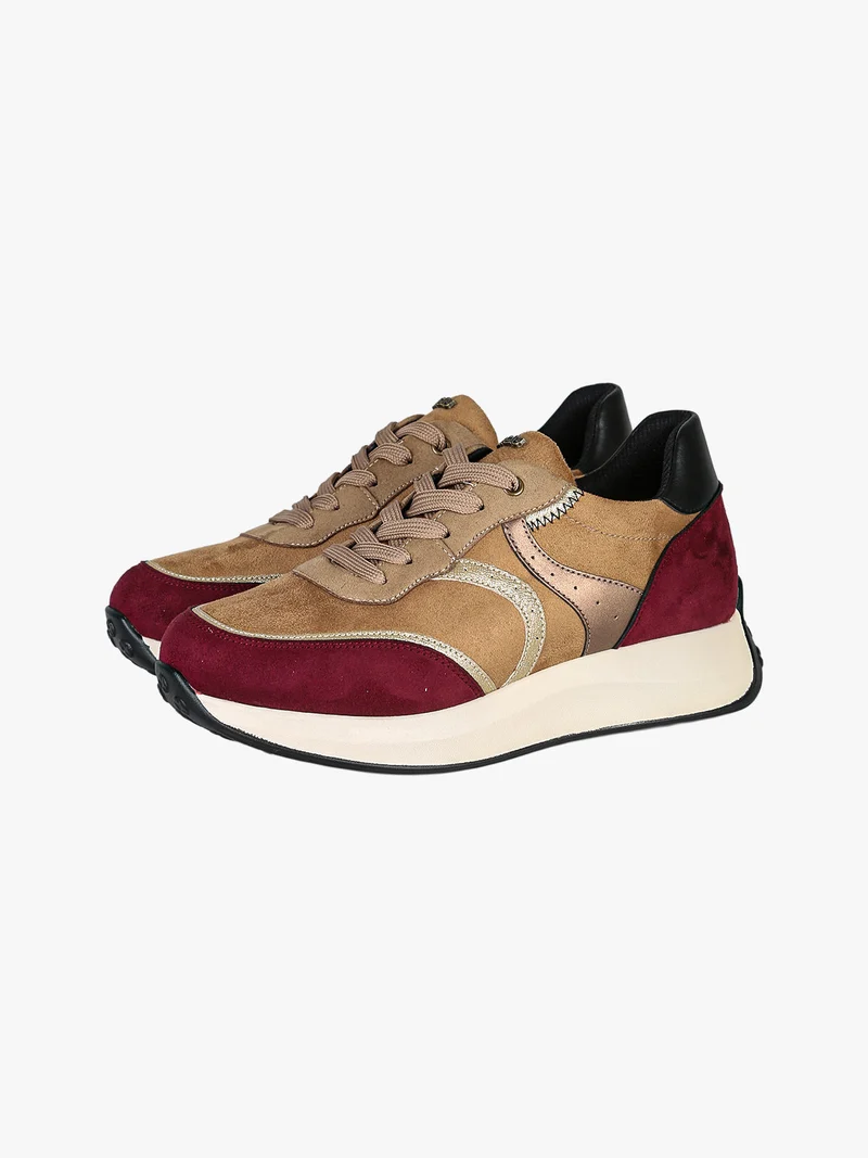 Sneakers donna stringata multicolore con platform - cammello
