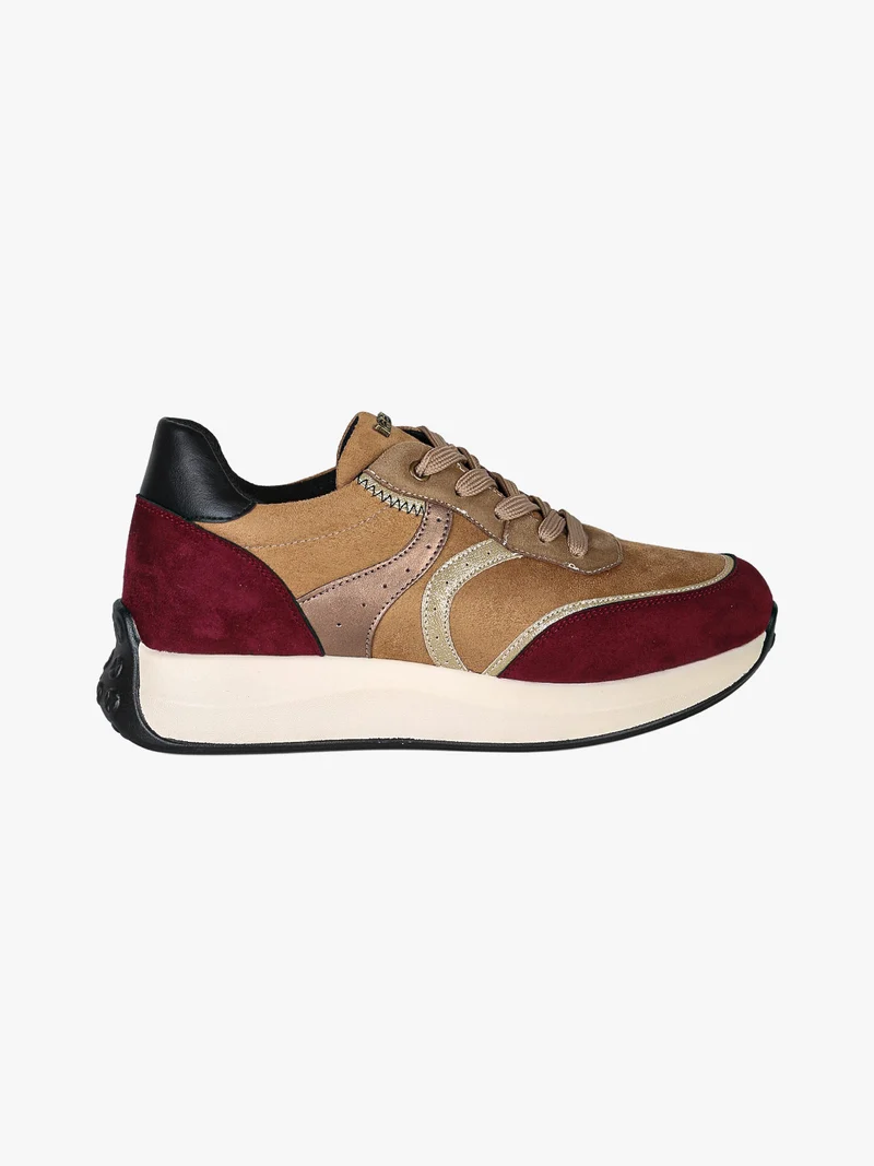 Sneakers donna stringata multicolore con platform - cammello