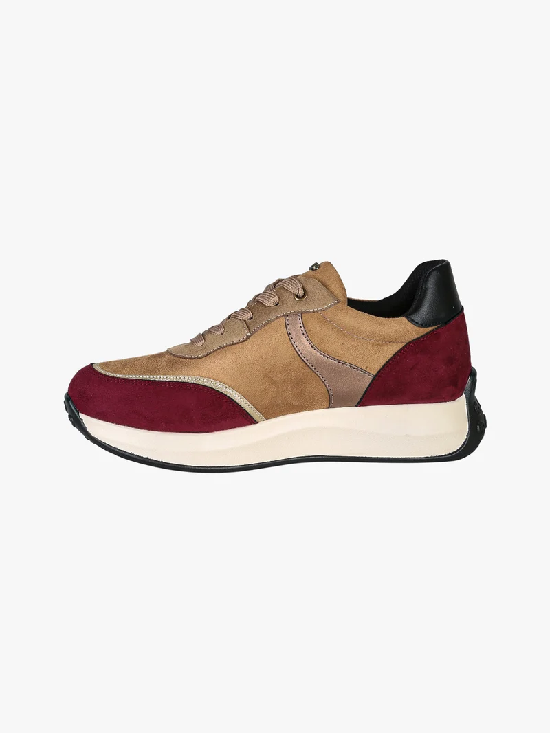 Sneakers donna stringata multicolore con platform - cammello
