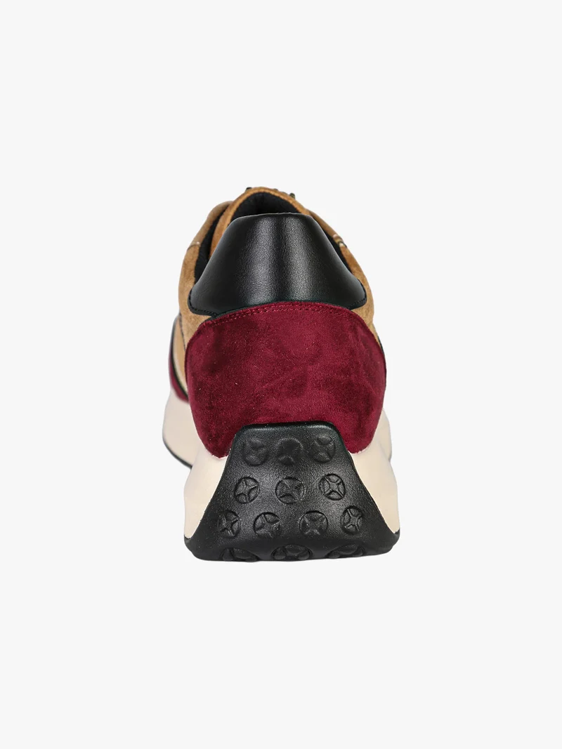 Sneakers donna stringata multicolore con platform - cammello