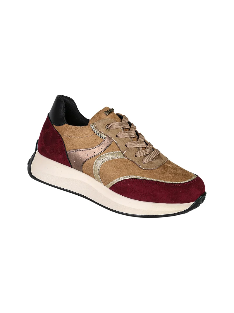 Sneakers donna stringata multicolore con platform - cammello