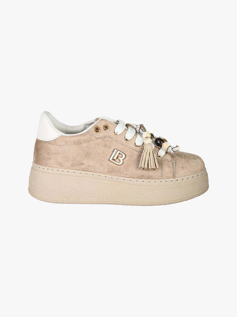Sneakers donna in tessuto scamosciato con platform - beige