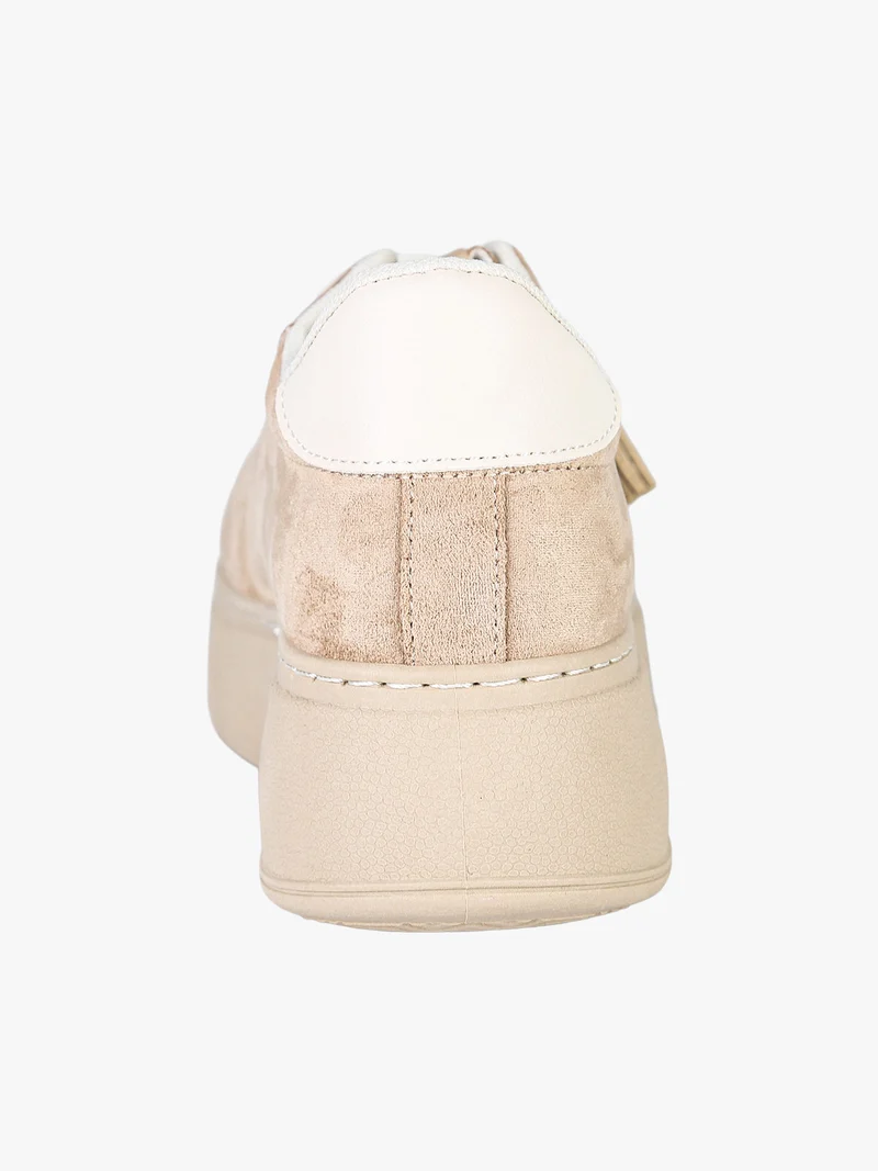 Sneakers donna in tessuto scamosciato con platform - beige