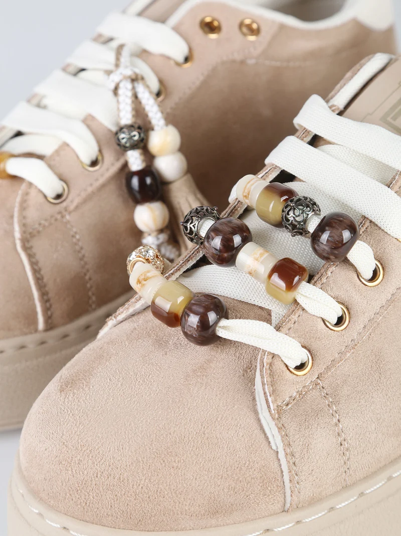 Sneakers donna in tessuto scamosciato con platform - beige