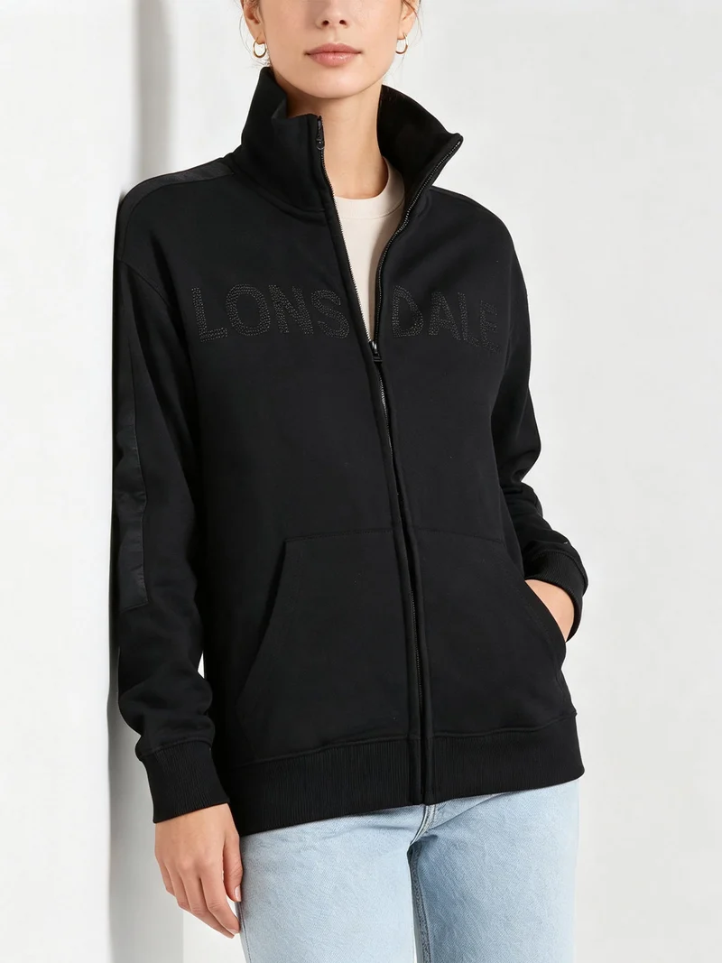 Felpa da donna con zip con interno in caldo cotone - nero