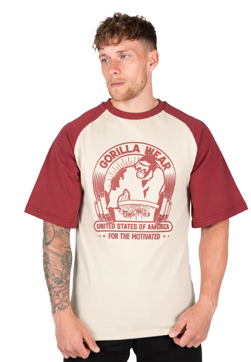 Logan Oversized T-Shirt - Beige/Red