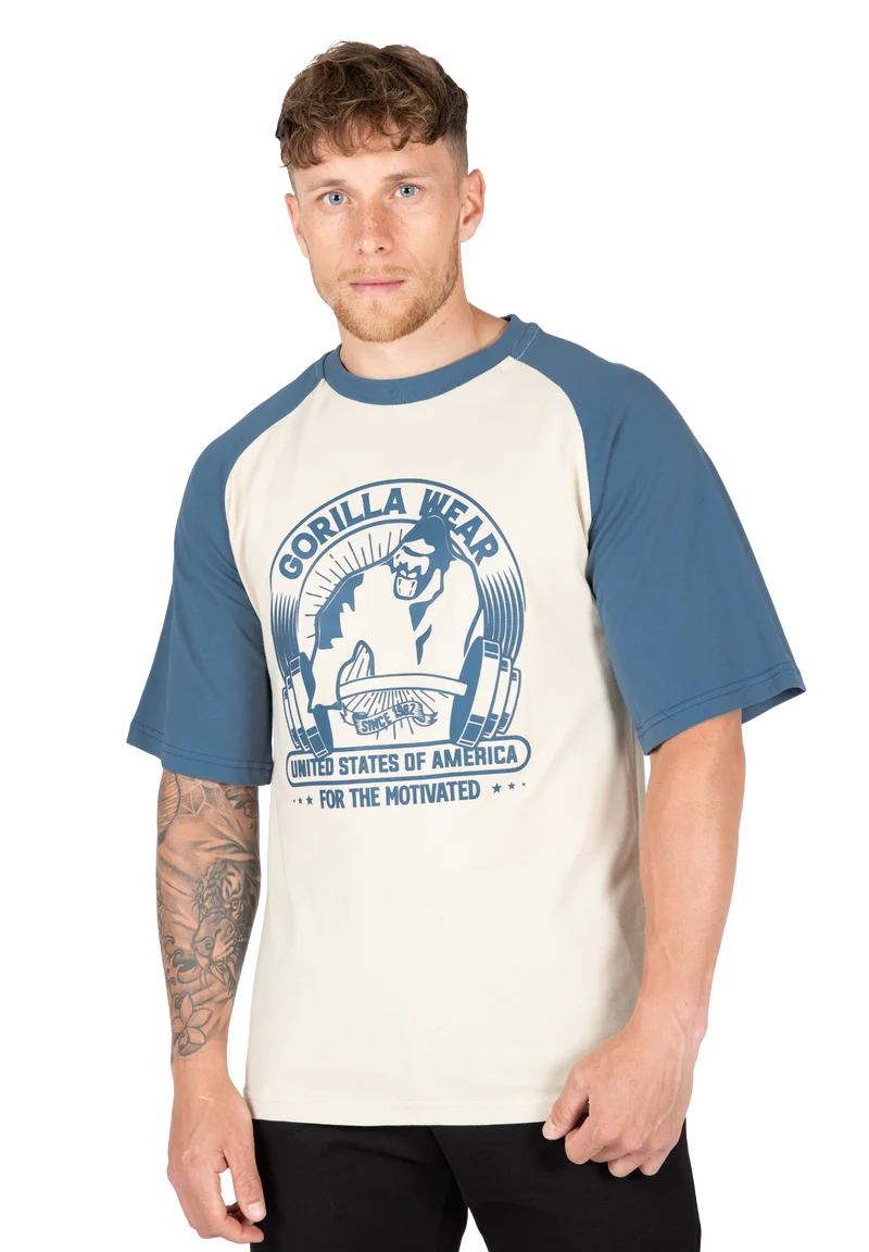 Logan Oversized T-Shirt - Beige/Blue
