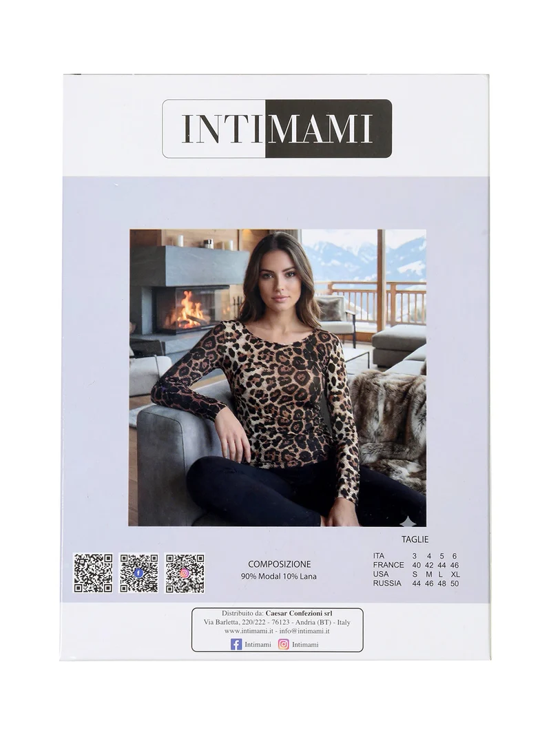 T-shirt donna maculata a maniche lunghe - cammello