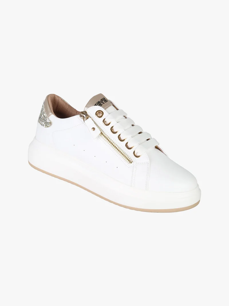Sneakers basse donna con platform e dettaglio glitter - bianco