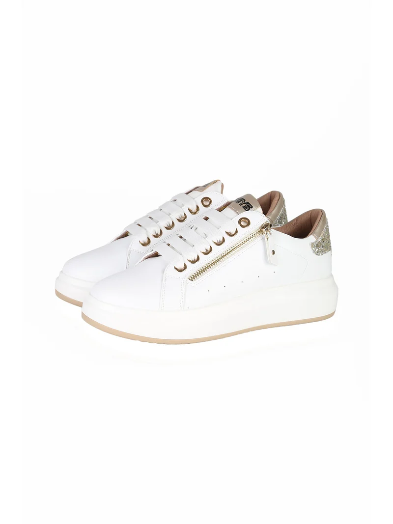 Sneakers basse donna con platform e dettaglio glitter - bianco