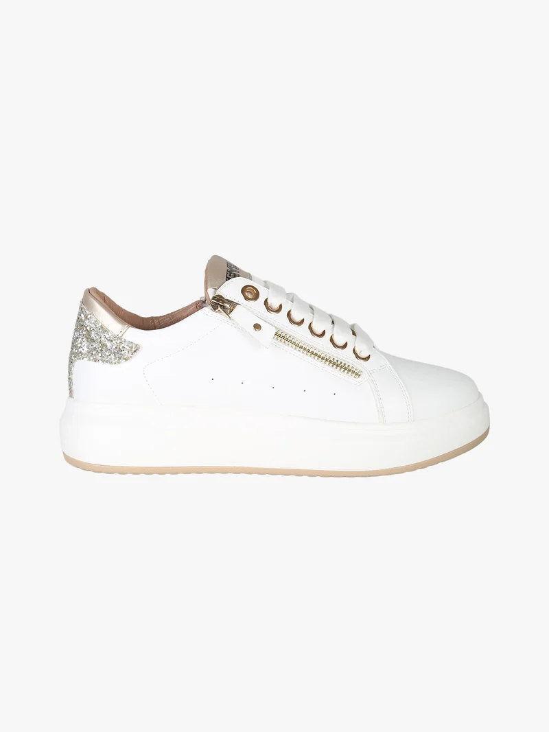Sneakers basse donna con platform e dettaglio glitter - bianco