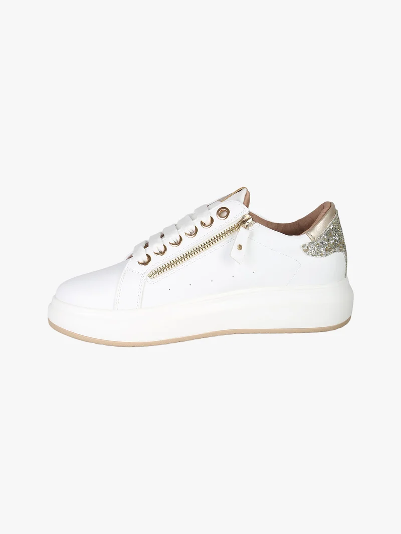 Sneakers basse donna con platform e dettaglio glitter - bianco