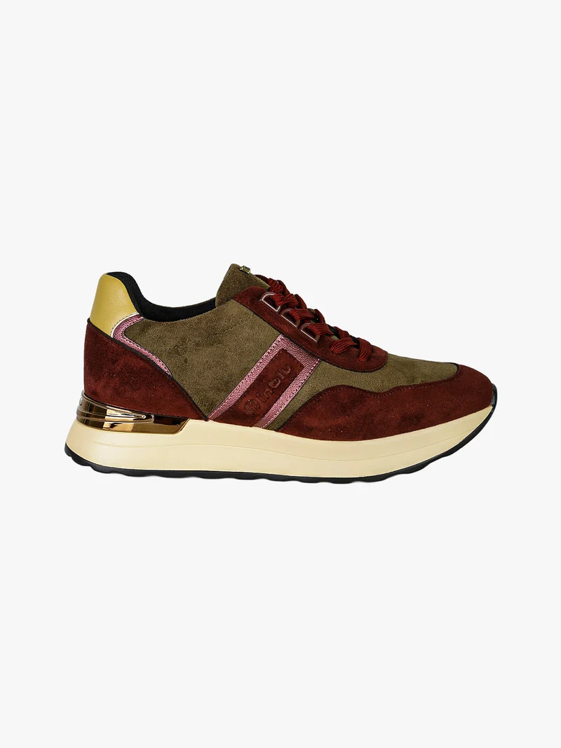 Sneakers donna in tessuto scamosciato con platform e dettaglio animalier - bordeaux