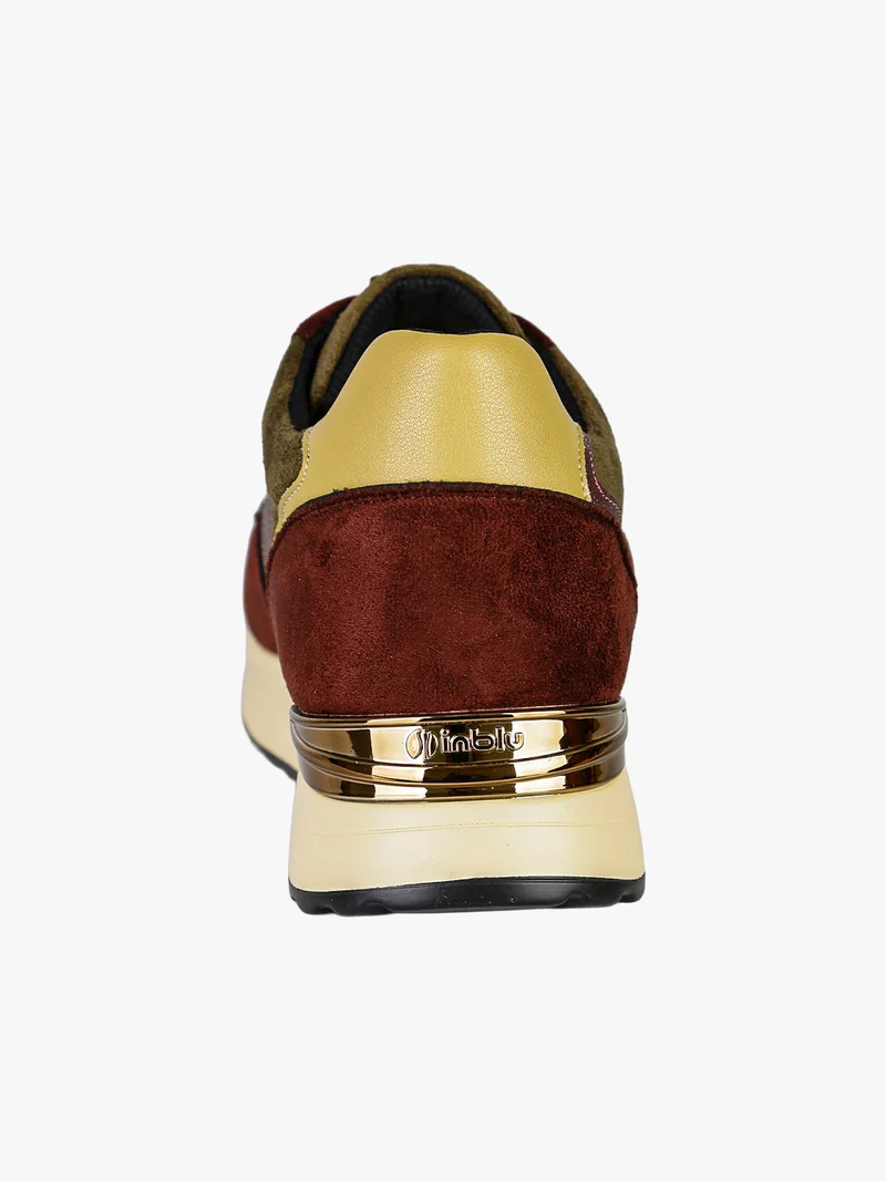 Sneakers donna in tessuto scamosciato con platform e dettaglio animalier - bordeaux